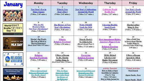 January Media Resource Calendar